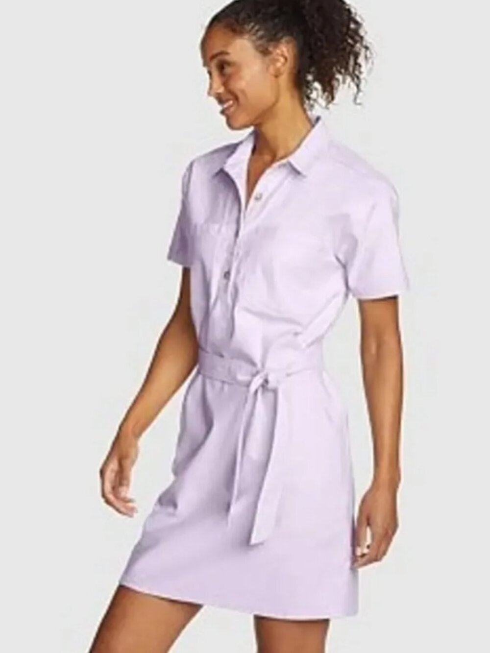 NWT EDDIE BAUER EB Hemplify Utility SS Dress Women's L Lavender Mist Hemp Blend